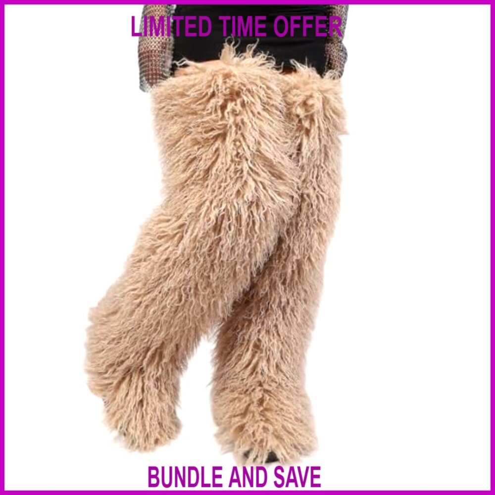 Thigh High Faux Fur Over the Knee Boots Flat Sole Winter Women's Shoes